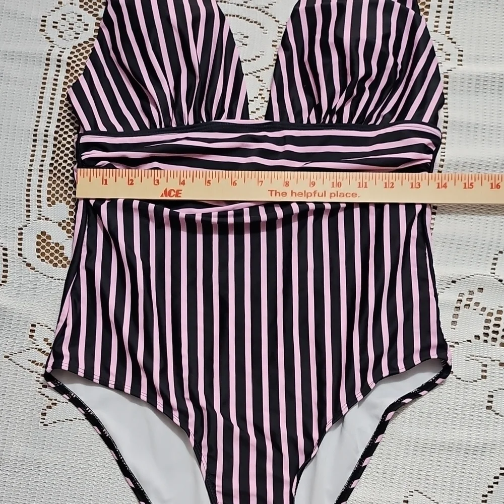 Striped Pink and Black Swimsuit - Picture 4 of 7